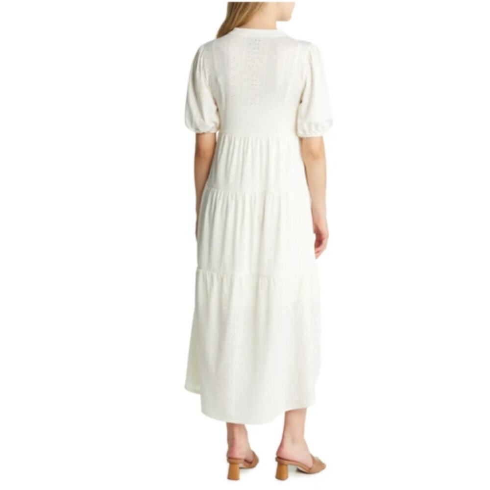 Bobeau Brynn Tiered Shirt Dress Women's Size 2X White Eyelet Short Sleeve New - Picture 4 of 14